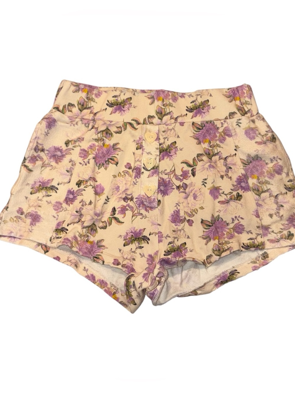 LoveShackFancy Renato Floral Print Shorts M Cotton Jersey Ultra Violet Clouds Sm - Picture 3 of 9